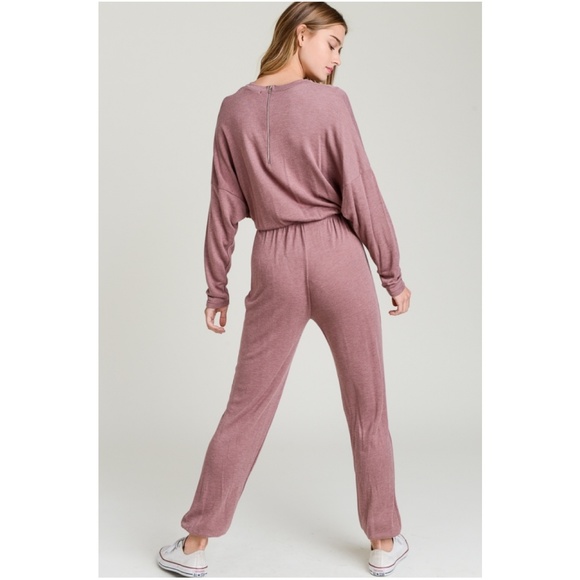 Long Sleeve Choker Jumpsuit In Muave - Picture 4 of 8